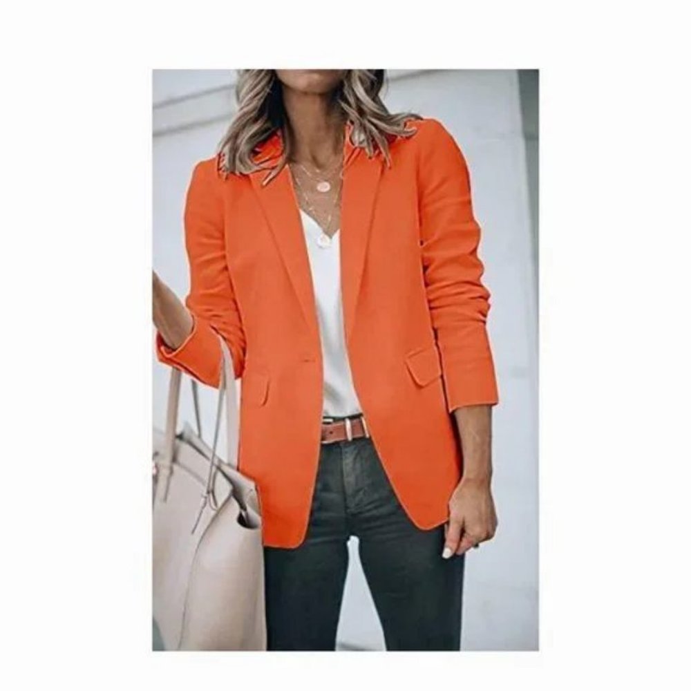 NEW! Women's Open Front ONE BUTTON WITH POCKETS Long Sleeve Work Office Jackets